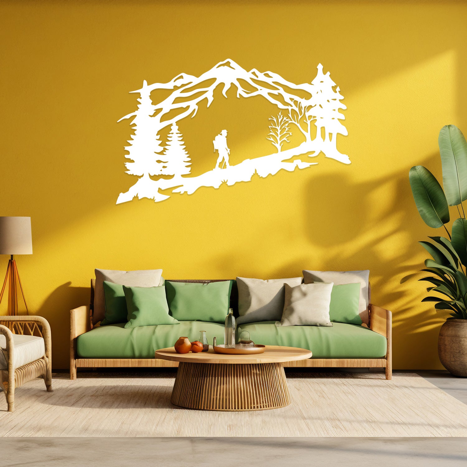 Backpacker in Mountain Metal Wall Art