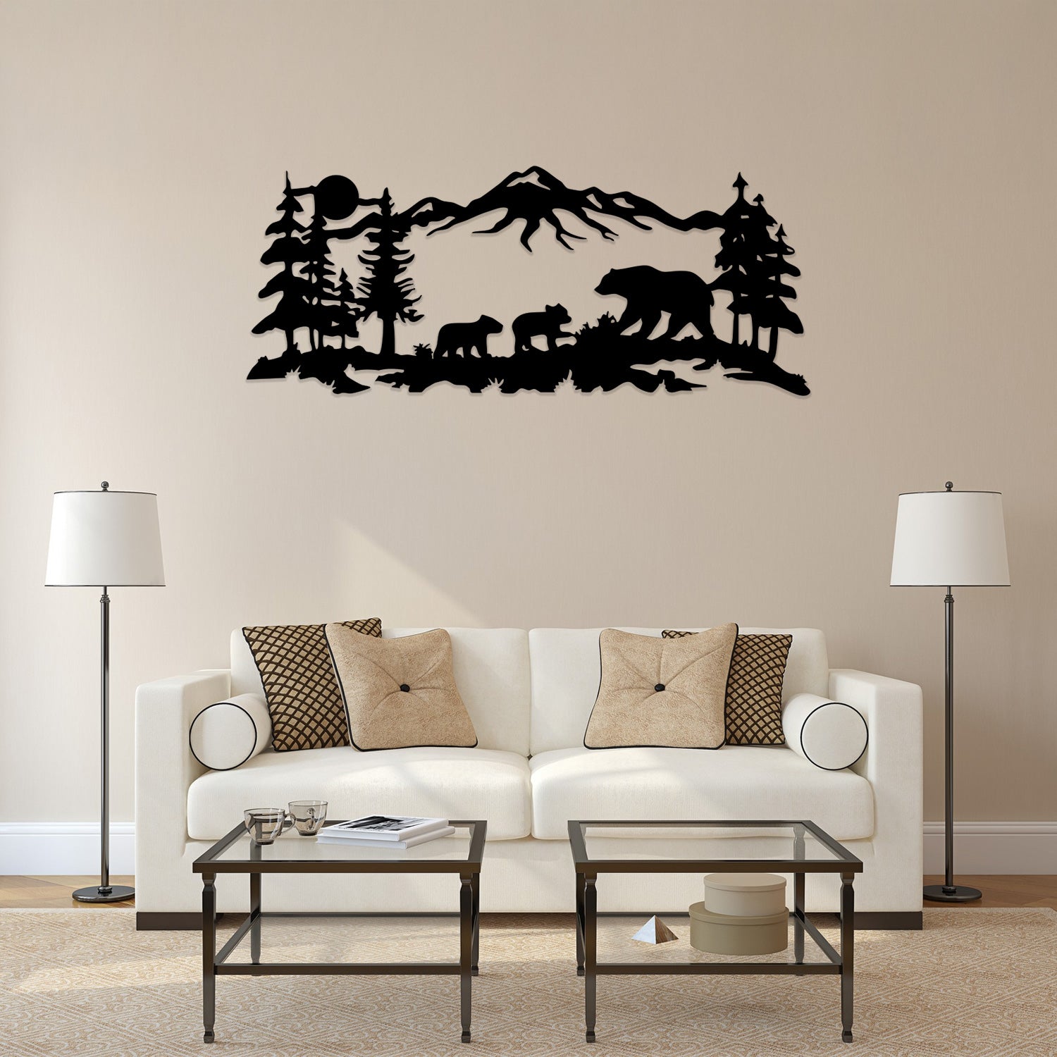 Bear Family in Mountain Metal Wall Art