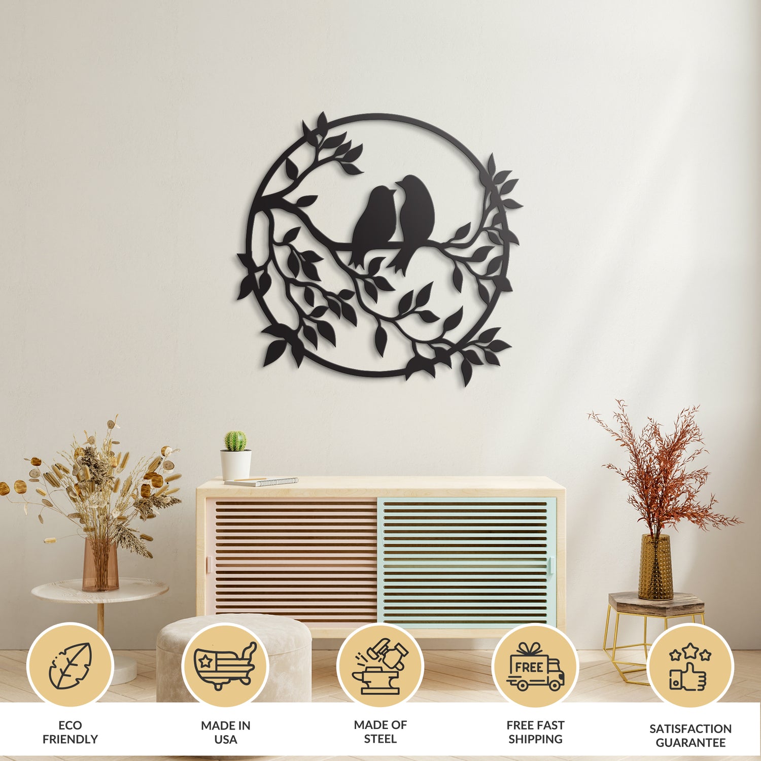 Bird on Tree Branch Metal Wall Art