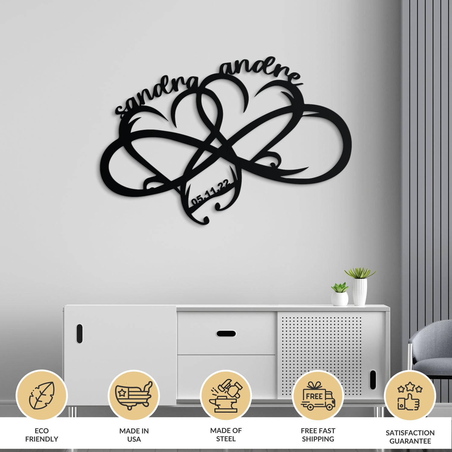 Double Heart -  Personalized Love Metal Sign