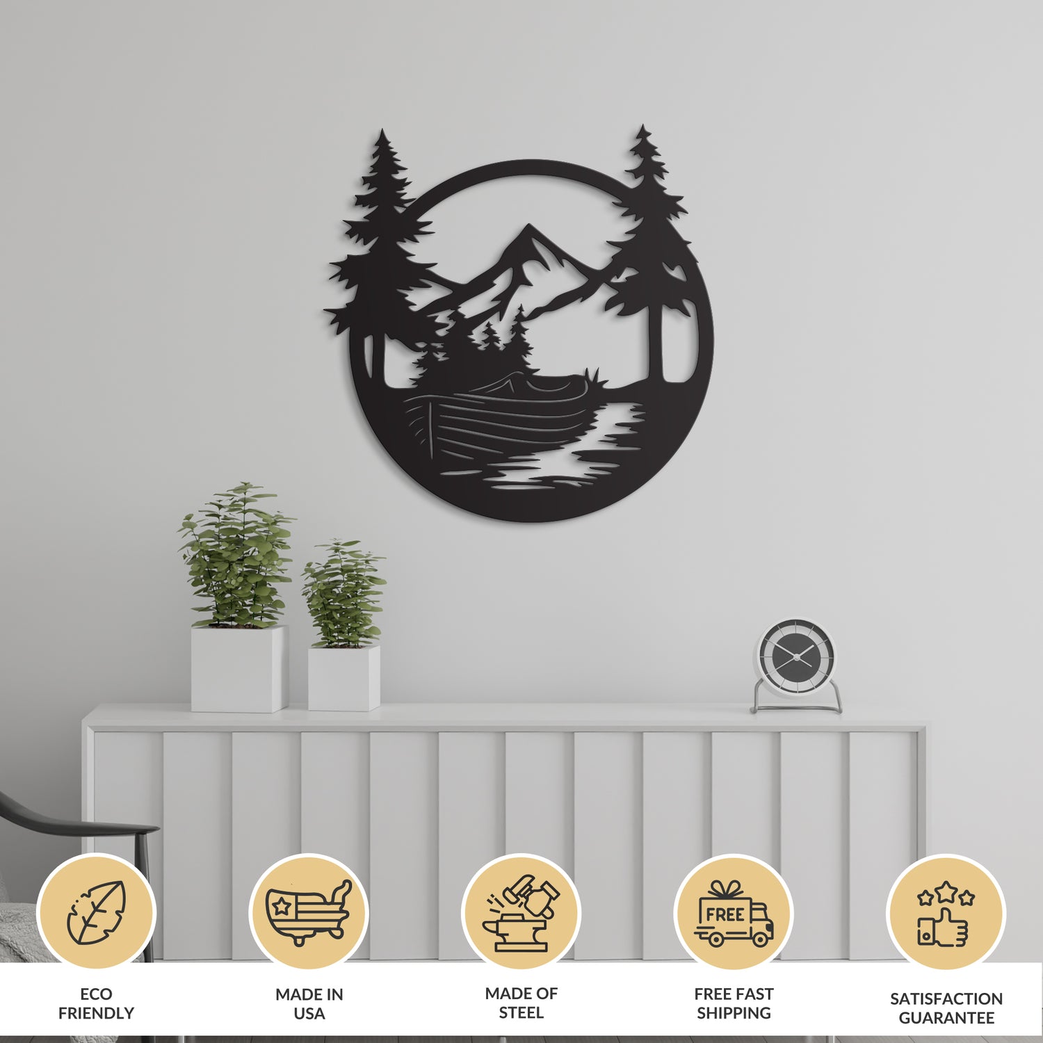 Boat in Mountain Metal Wall Art