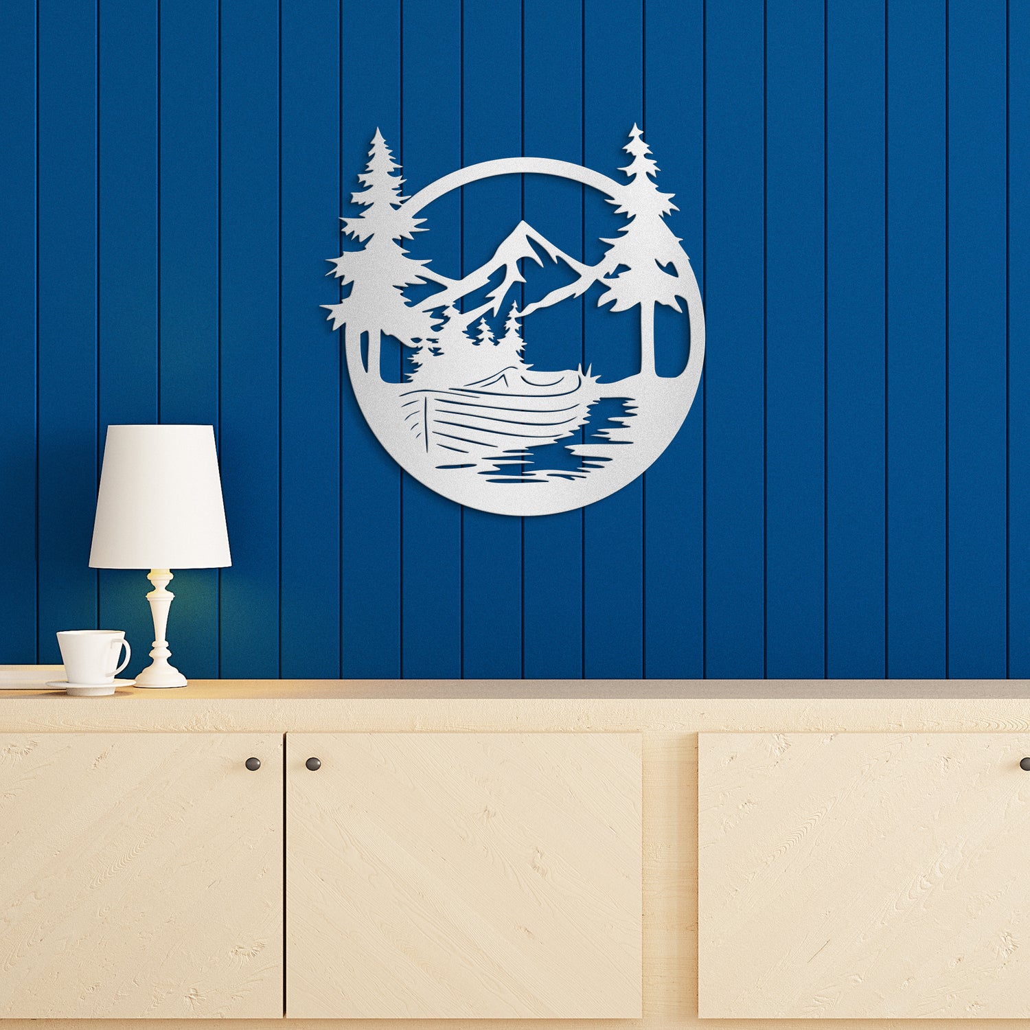 Boat in Mountain Metal Wall Art