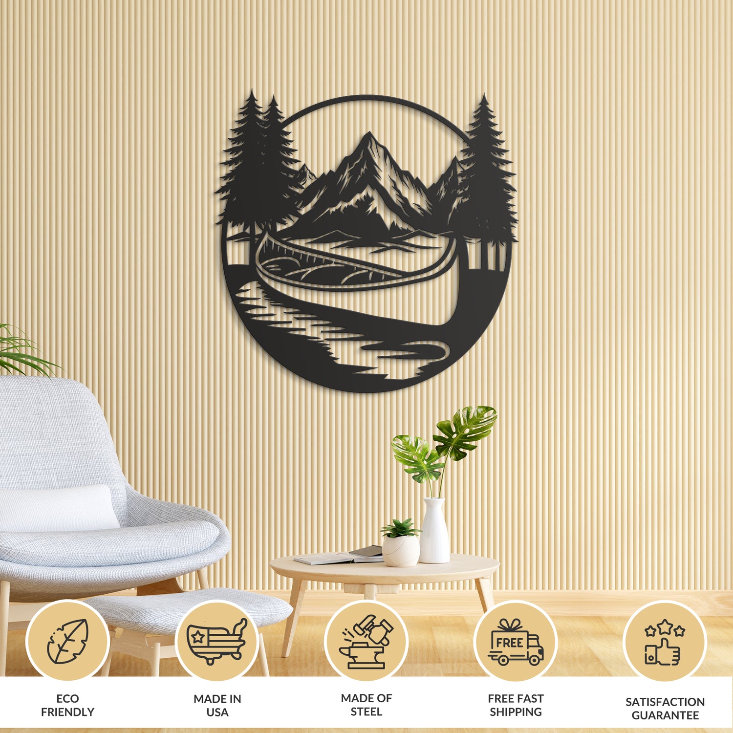 Drift Boat Mountain Metal Wall Art