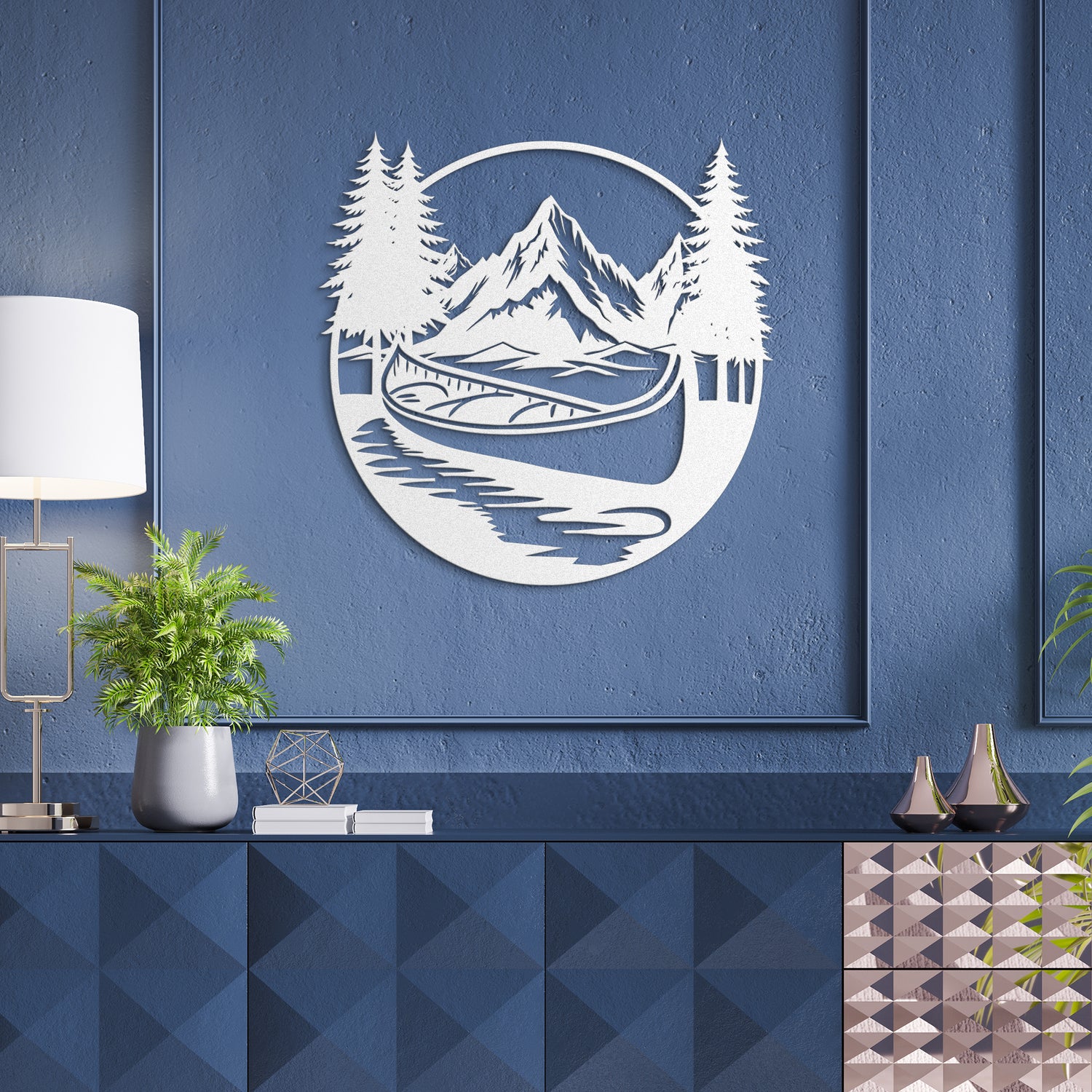 Drift Boat Mountain Metal Wall Art