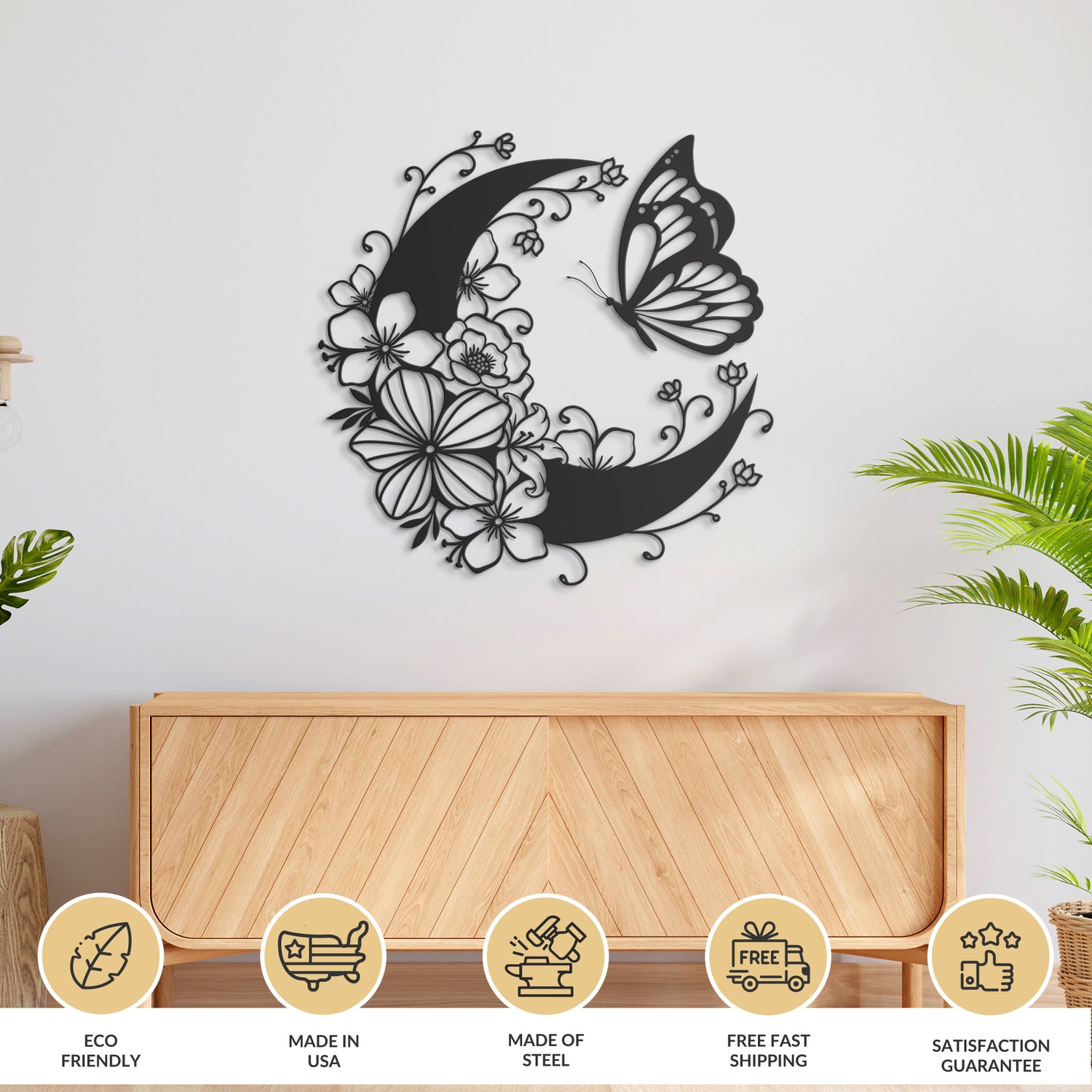 Butterfly Moon Metal Wall Art