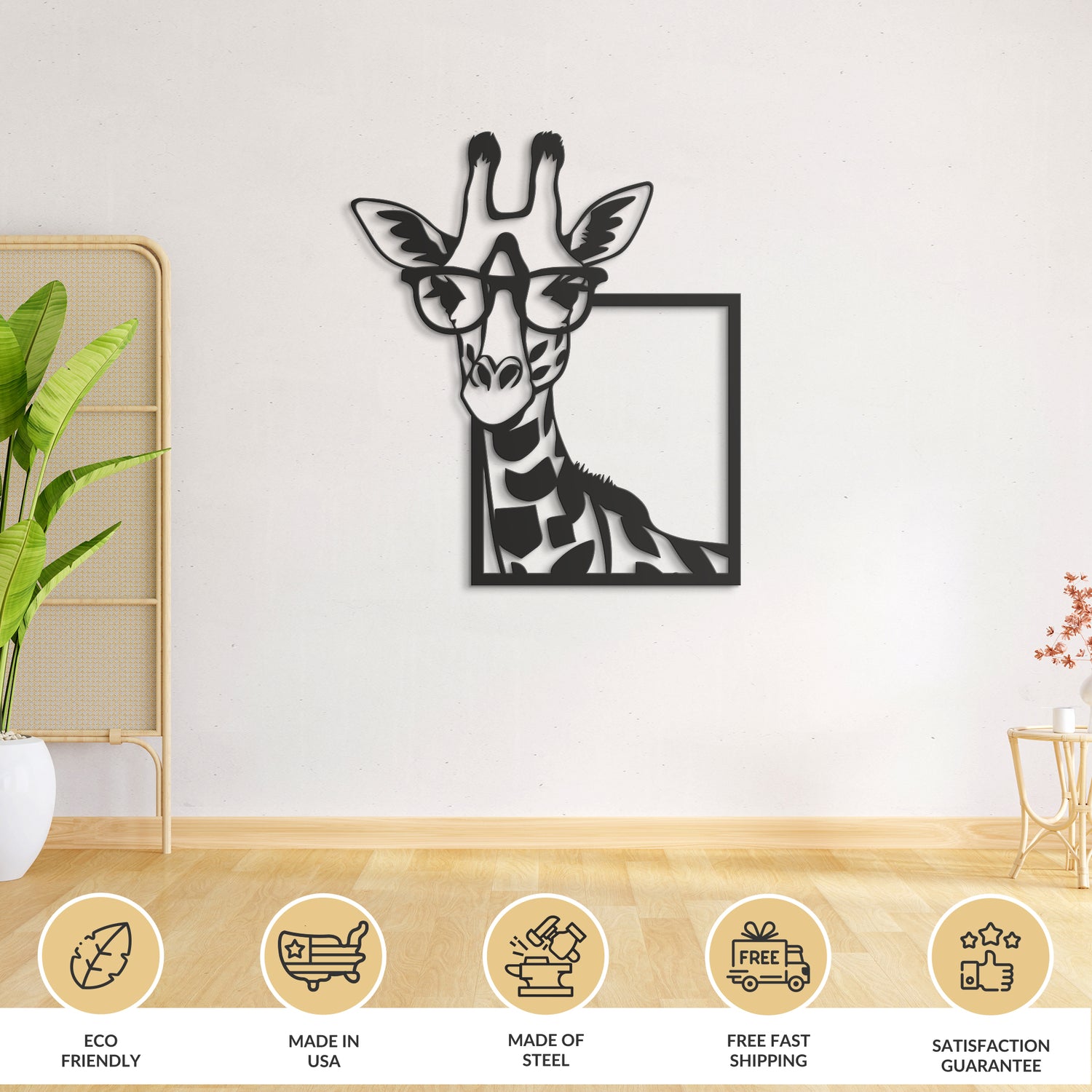 Giraffe with Glasses Metal Wall Art