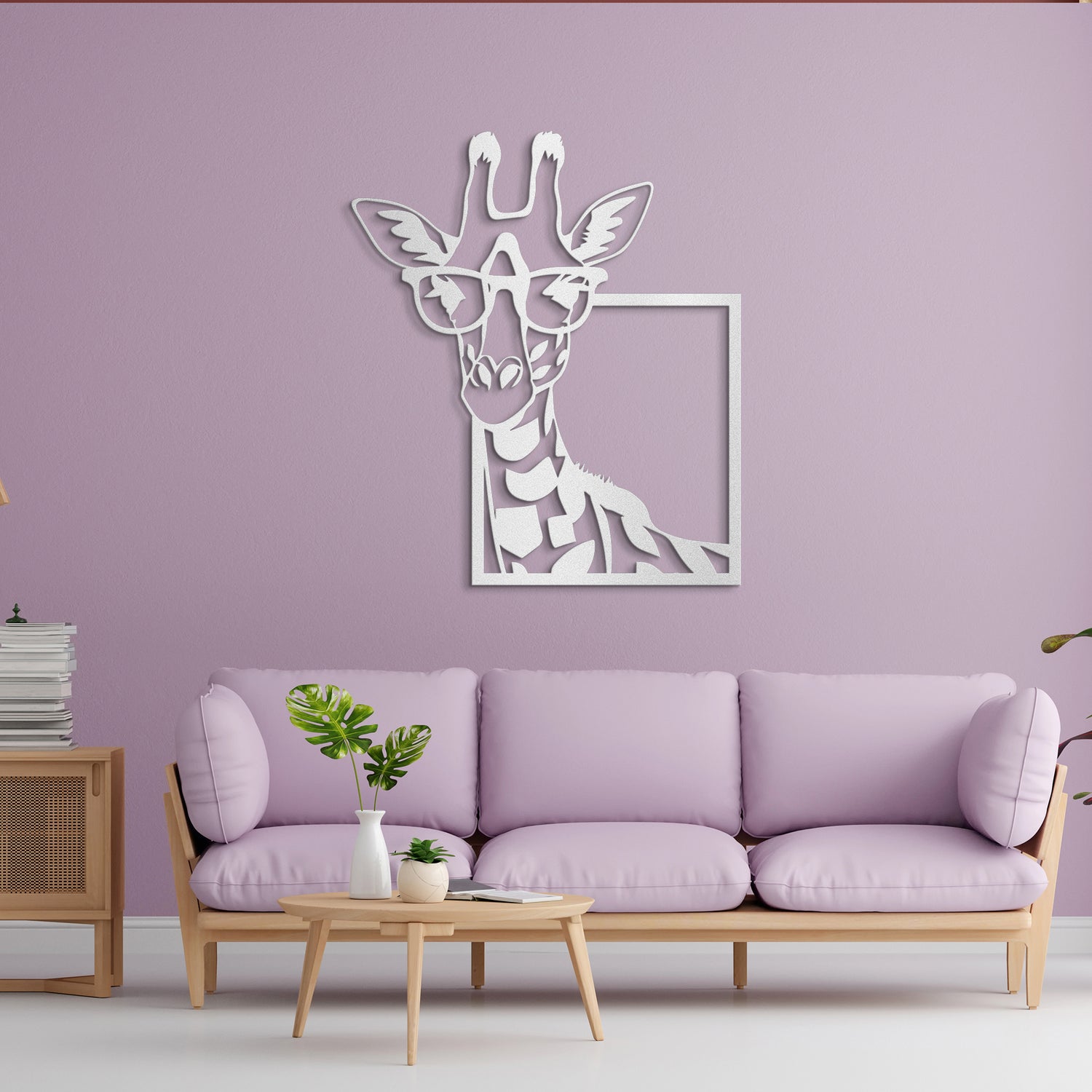 Giraffe with Glasses Metal Wall Art