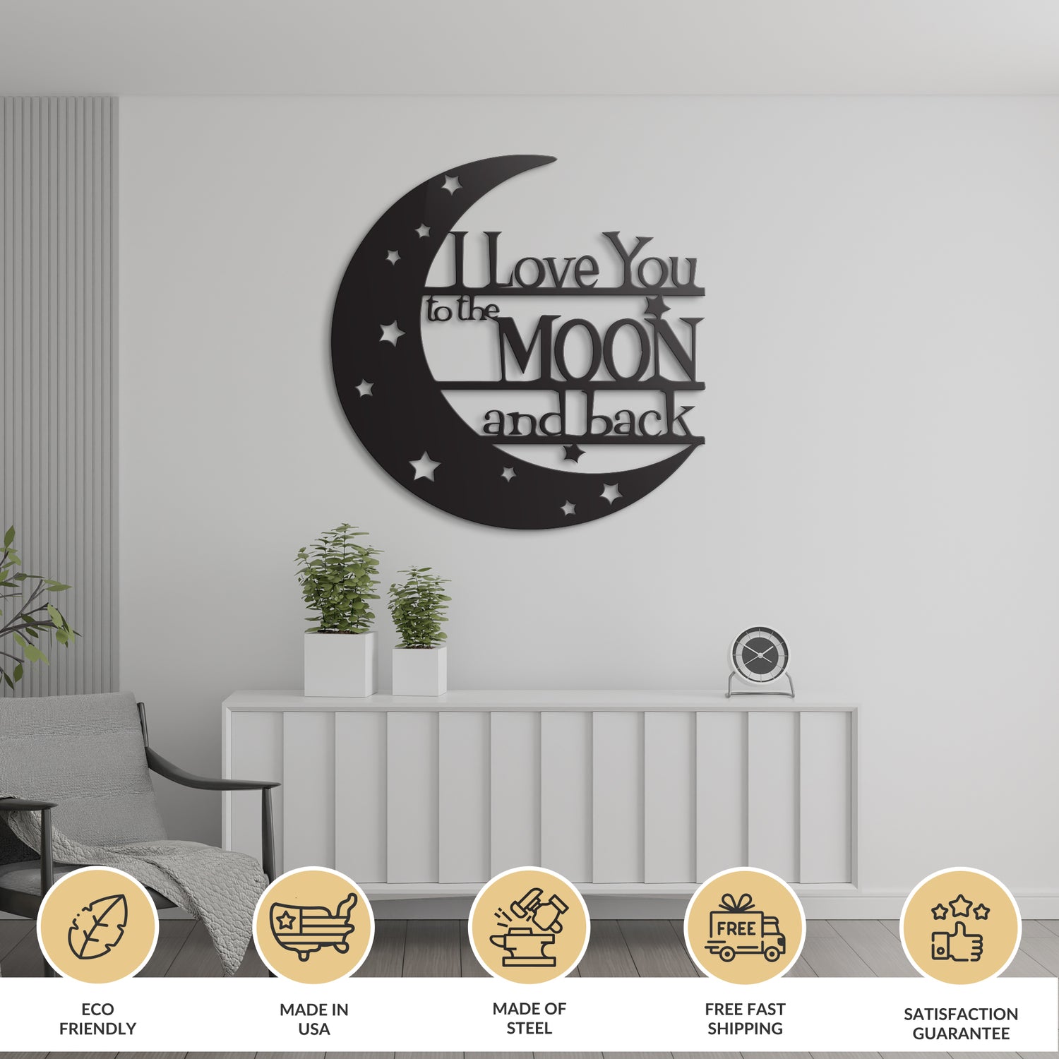 I Love You to the Moon & Back Quote Metal Sign