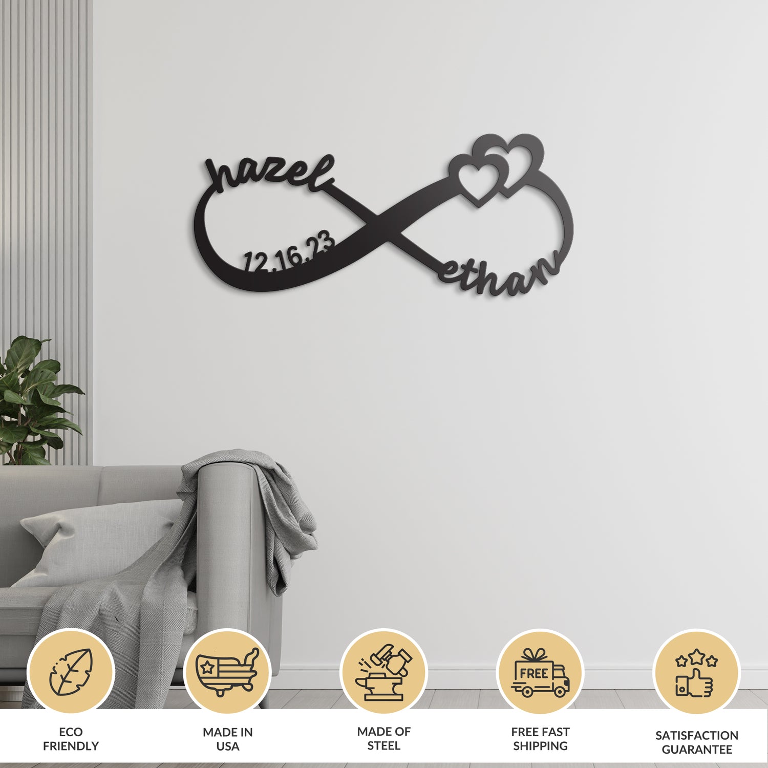 Two Hearts Infinity - Personalized Love Metal Sign