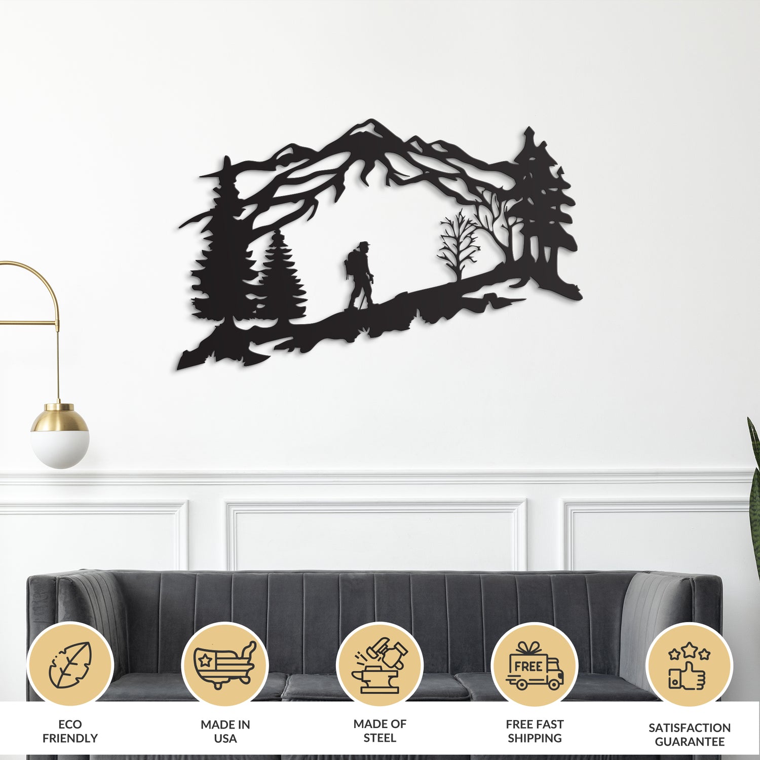 Backpacker in Mountain Metal Wall Art