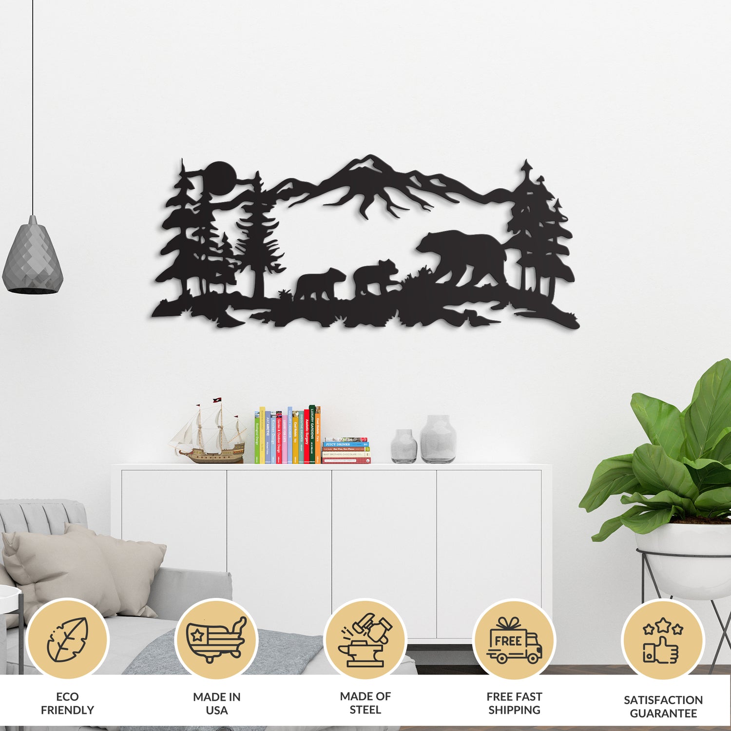 Bear Family in Mountain Metal Wall Art