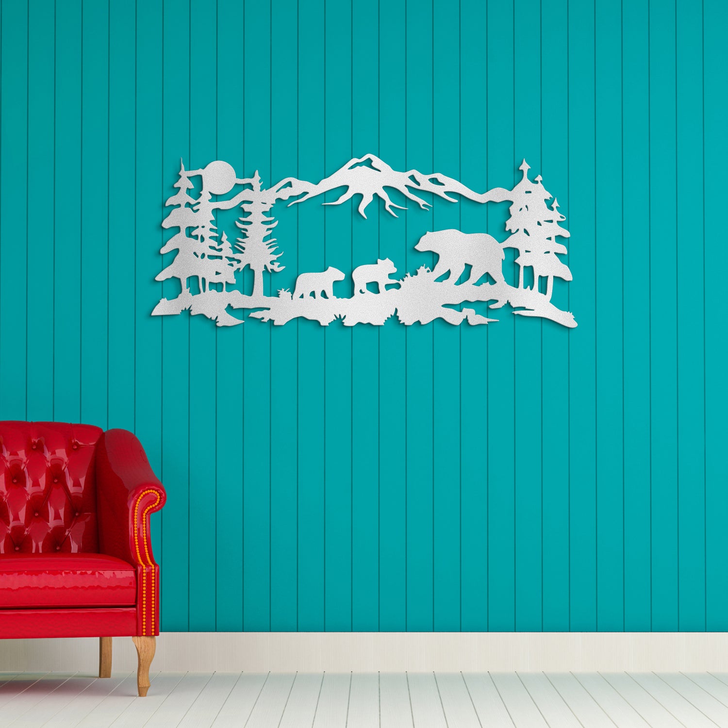 Bear Family in Mountain Metal Wall Art