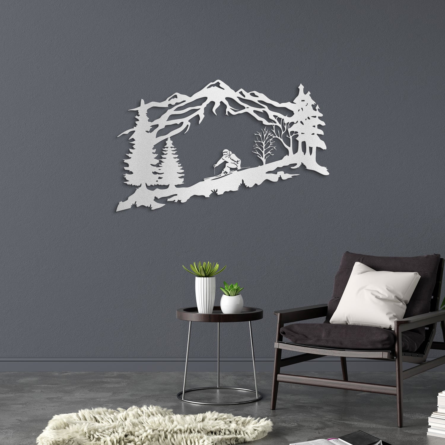 Skiing Mountain Metal Wall Art