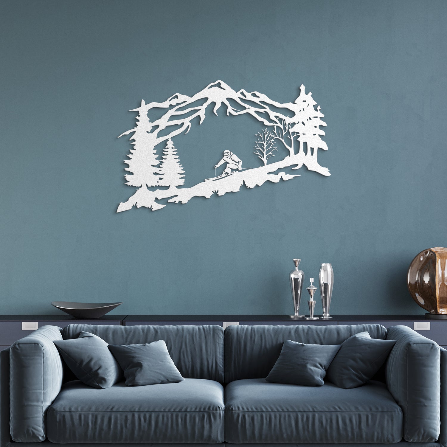 Skiing Mountain Metal Wall Art