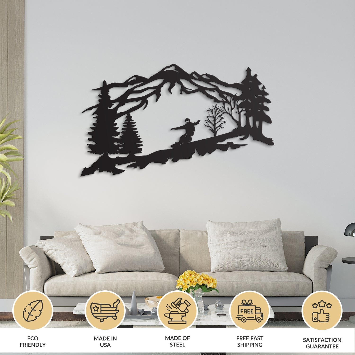 Snowboarding Mountain Metal Wall Art