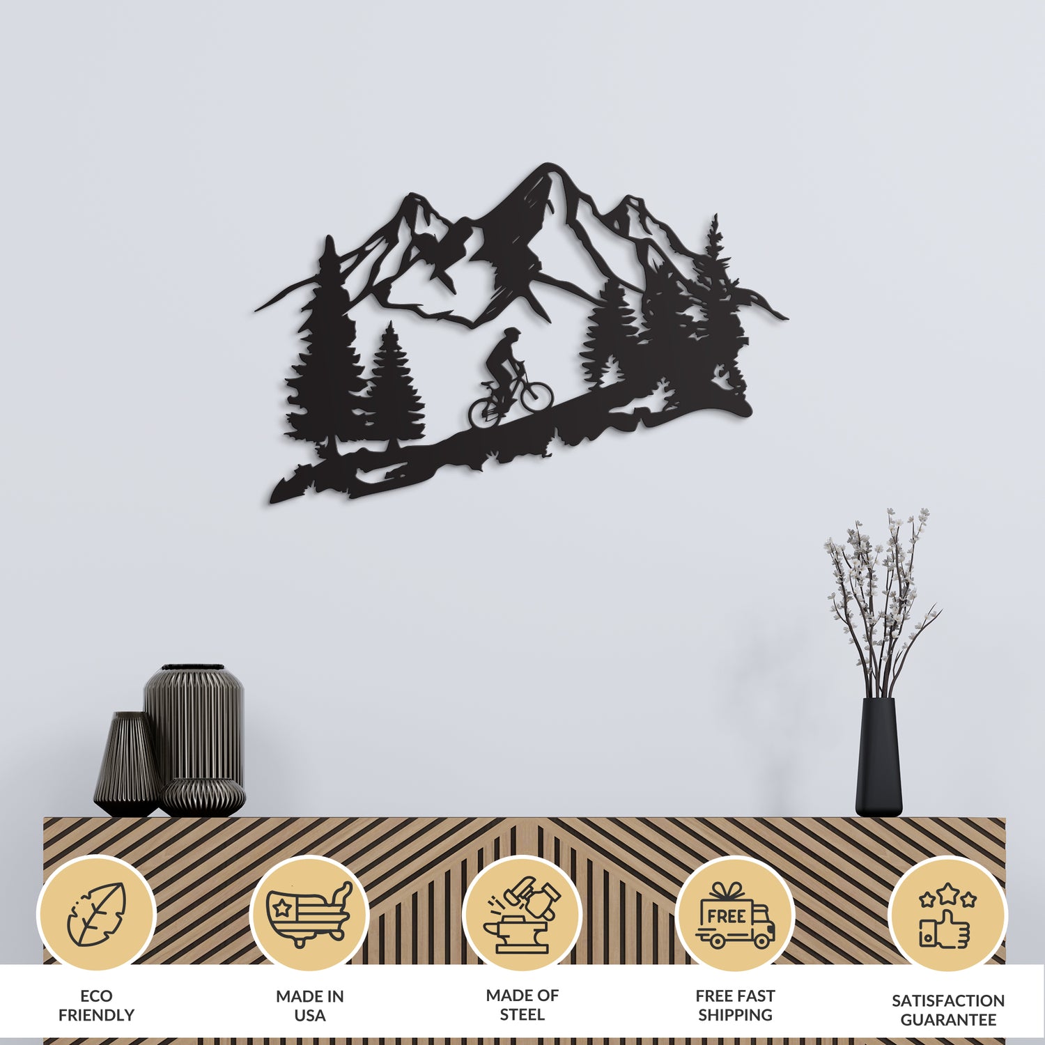 Biker in Mountain Metal Wall Art